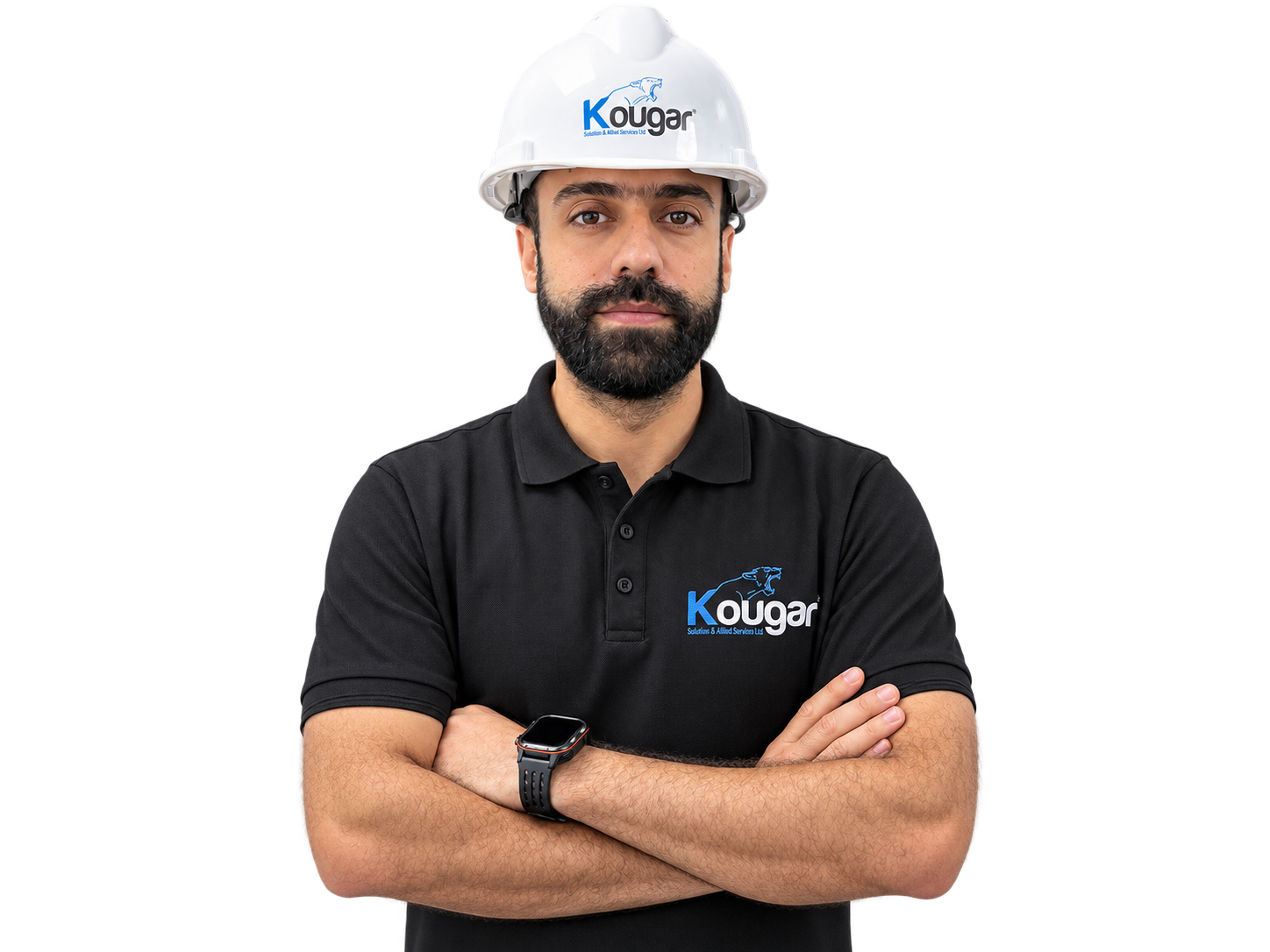 Kougar technology specialist wearing a branded safety helmet and uniform